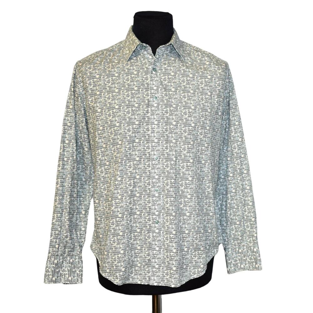 A5 Auth ROBERT GRAHAM White Zig Zag Print Classic Fit Long Sleeve Shirt Size M